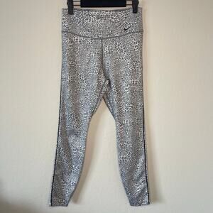 Nike Women's One Dri-FIT Leopard-Print Leggings White Gray - Size M